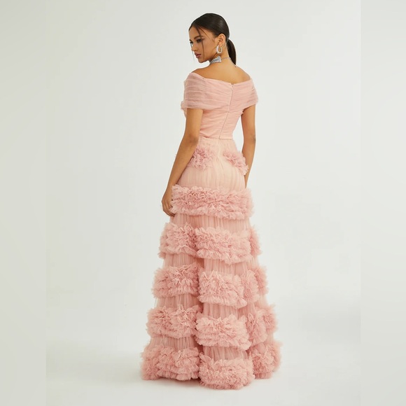 Miss Rosier Elegant Pink Ruffled Evening Gown - Picture 3 of 4